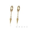 PAIR OF 316L STAINLESS STEEL HUGGIE/HOOP EARRINGS WITH  RIVE CONE SPIKE DANGLE